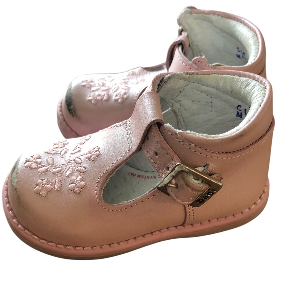 Dogi Mexico Size 12 (US 4) Pink Leather T-Strap with Floral Design